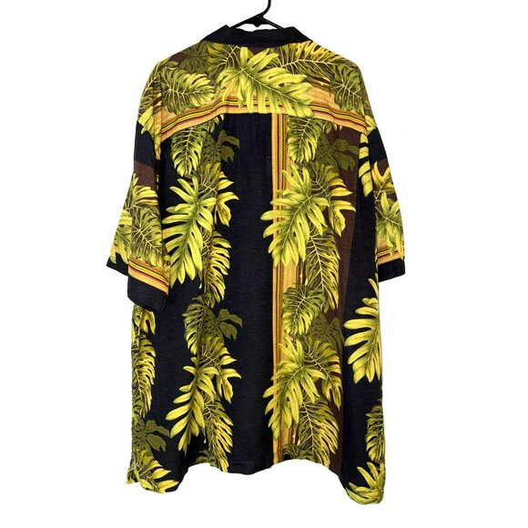 Tommy Bahama Black Silk Hawaiian Shirt With Green Leaf Print Size 2XT - Picture 2 of 10